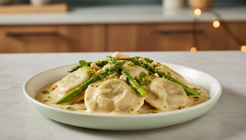 SORRENTINOS ESPINACA & PROVOLONE CREMA DE PROVOLONE AHUMADO ESPÁRRAGOS CROCANTES CASTAÑAS TOSTADAS
